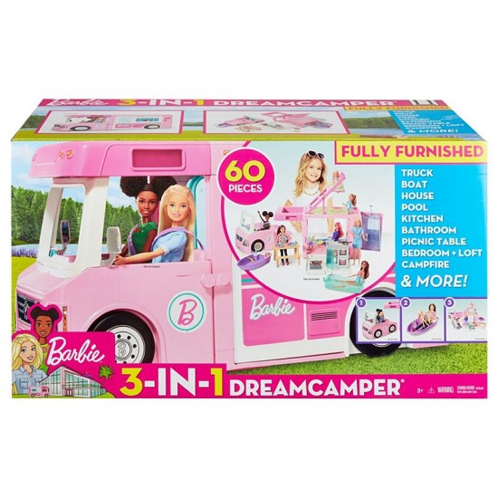 Barbie® 3-in-1 DreamCamper™ Vehicle with Pool, Truck, Boat and 60 Accessories ● Sales